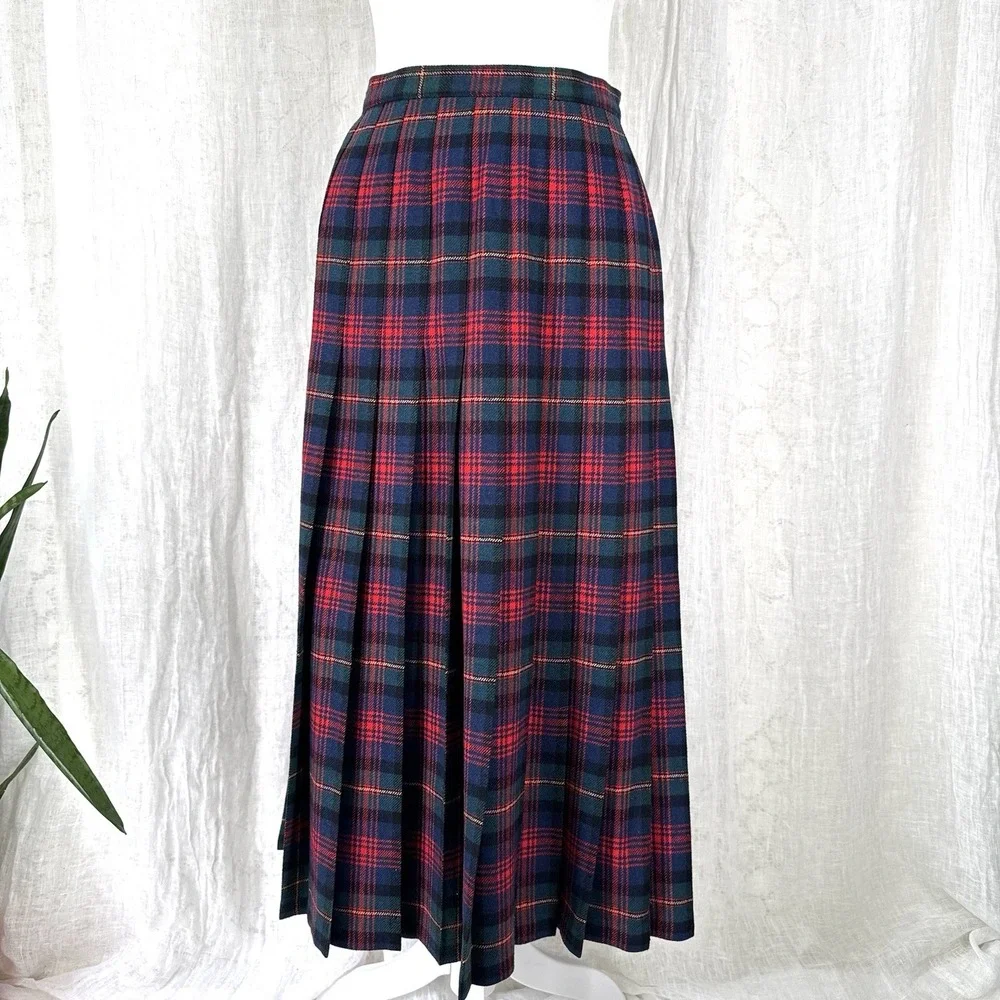 Vtg Pendleton Tartan Plaid Pleated Midi Skirt S Academia Preppy Schoolgirl Twee